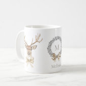 Hirsche mit Bow Christmas Kaffeetasse (Vorderseite Links)