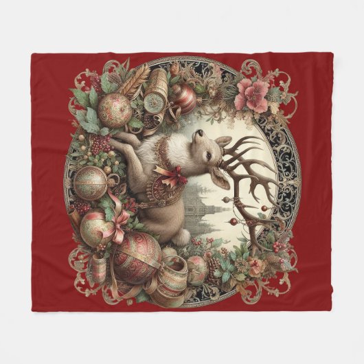 Hirsche mit Dekoration Fleecedecke (Vorderseite (Horizontal))