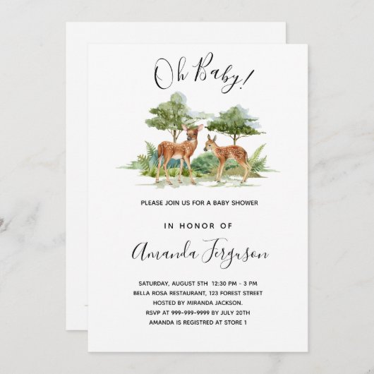 Hirsche mit Duschbränden Einladung (Vorne/Hinten)