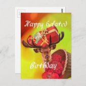 Hirsche mit Geschenken zu spät abgehandeltem Gebur Postkarte (Vorne/Hinten)