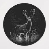 Hirsche mit Geweihen, die von Feld und Baum gerahm Etiketten (Design 1)