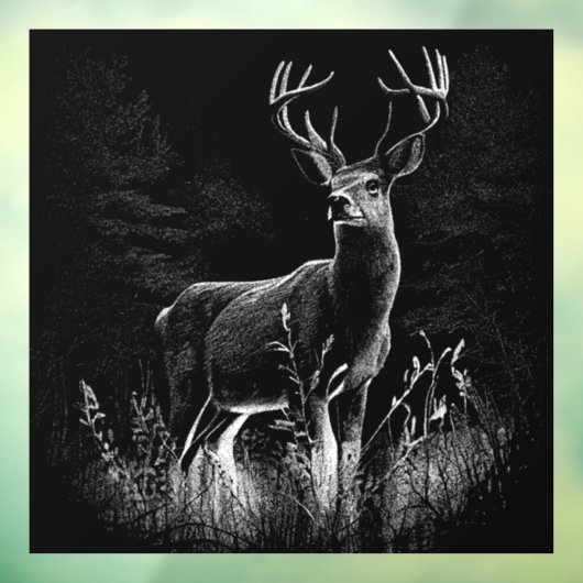 Hirsche mit Geweihen, die von Feld und Baum gerahm Fensteraufkleber (Blatt 3)