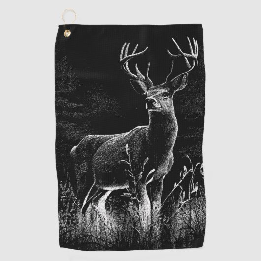 Hirsche mit Geweihen, die von Feld und Baum gerahm Golfhandtuch (Vorderseite)