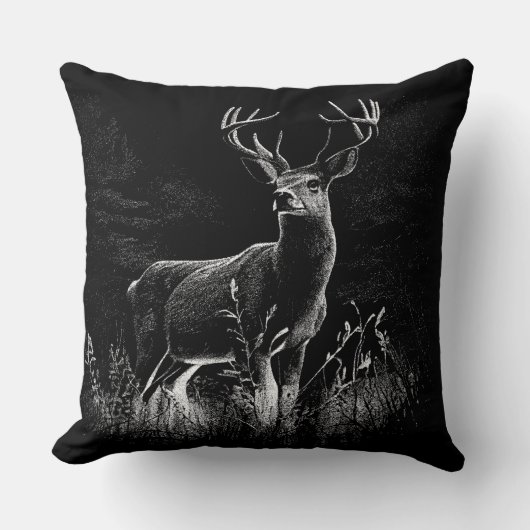 Hirsche mit Geweihen, die von Feld und Baum gerahm Kissen (Vorderseite)