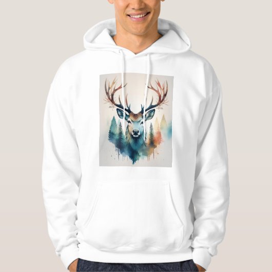 Hirsche mit Geweihen und Wald Hoodie (Vorderseite)