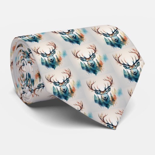 Hirsche mit Geweihen und Wald Krawatte (Gerollt)