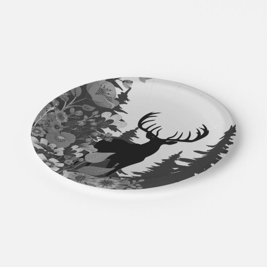 Hirsche mit großer Waldbrasse Pappteller (Schrägansicht)