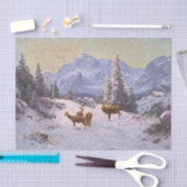 Hirsche mit Herde im Winter, Decoupage Seidenpapier (Handwerk)