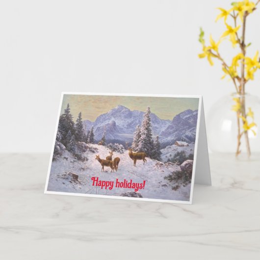 Hirsche mit Herde im Winter Karte (Gelbe Blume)