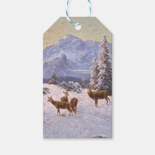 Hirsche mit Herde im Winter, Winter Geschenkanhänger