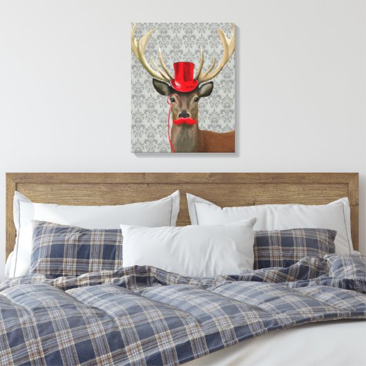 Hirsche mit Red Hat und Mustache Leinwanddruck (Insitu (Schlafzimmer))