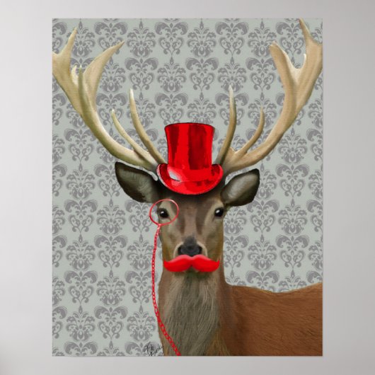 Hirsche mit Red Hat und Mustache Poster (Vorne)