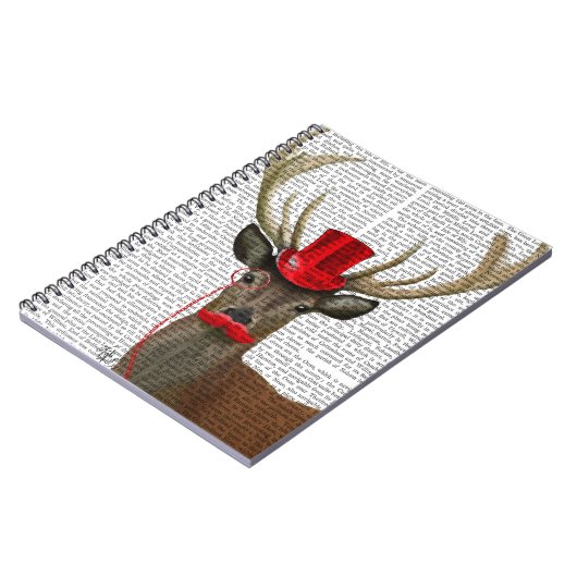 Hirsche mit Red Top Hat und Mustache Notizblock (Linke Seite)