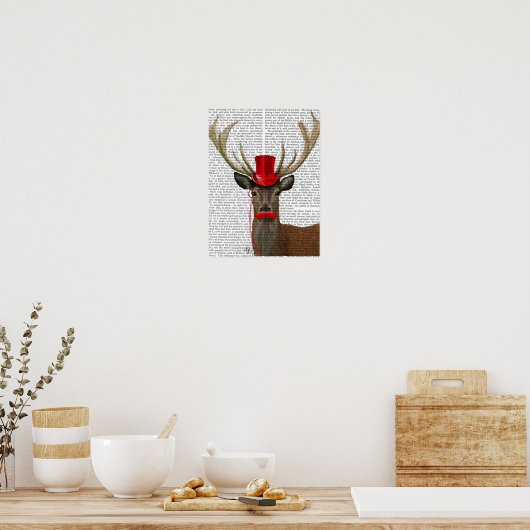 Hirsche mit Red Top Hat und Mustache Poster (Küche)