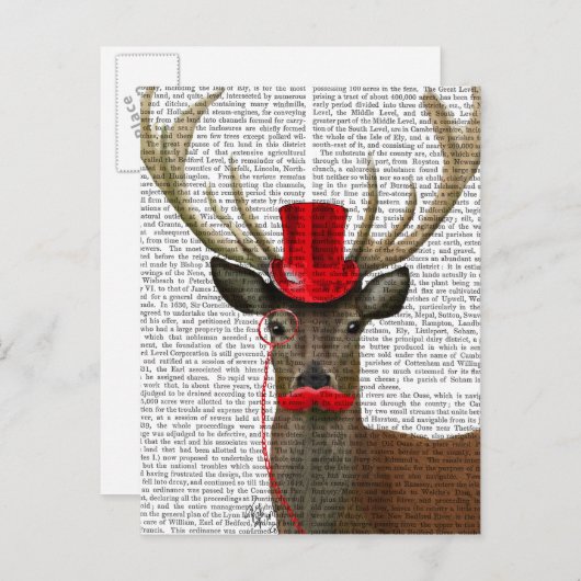 Hirsche mit Red Top Hat und Mustache Postkarte (Vorne/Hinten)