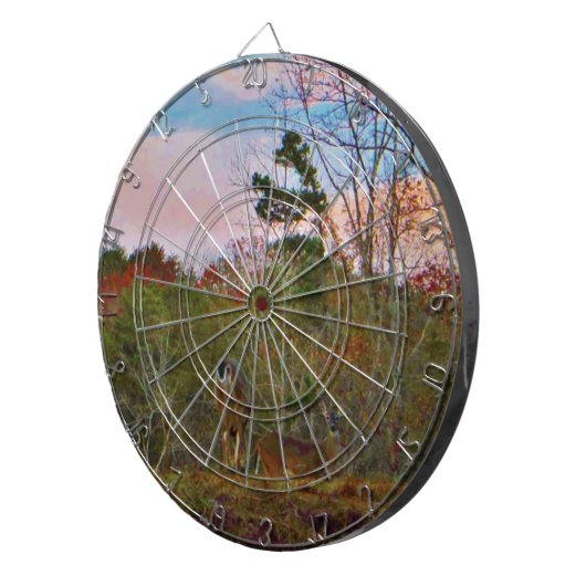 Hirsche mit rosa blauem Himmel Dartscheibe (Vorderseite rechts)