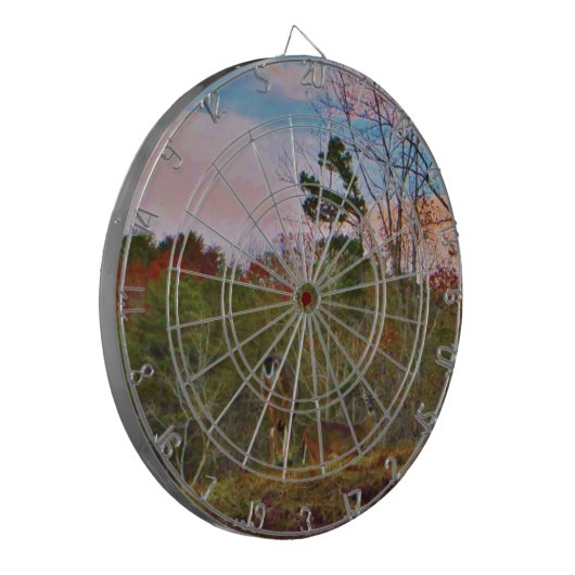 Hirsche mit rosa blauem Himmel Dartscheibe (Vorderseite Links)