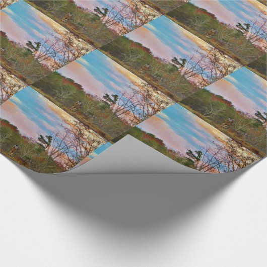 Hirsche mit rosa blauem Himmel Geschenkpapier (Ecke)