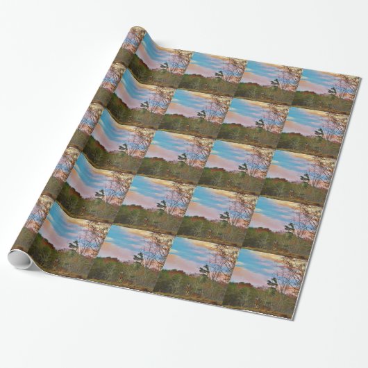 Hirsche mit rosa blauem Himmel Geschenkpapier (Ungerollt)