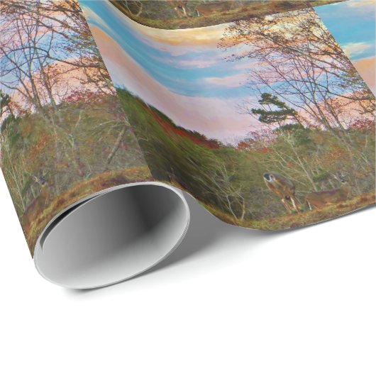 Hirsche mit rosa blauem Himmel Geschenkpapier (Rolleneckpunkt)