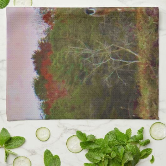 Hirsche mit rosa blauem Himmel Geschirrtuch (Gefaltet)