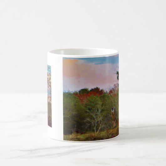 Hirsche mit rosa blauem Himmel Kaffeetasse (Mittel)