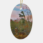 Hirsche mit rosa blauem Himmel Keramik Ornament (Links)