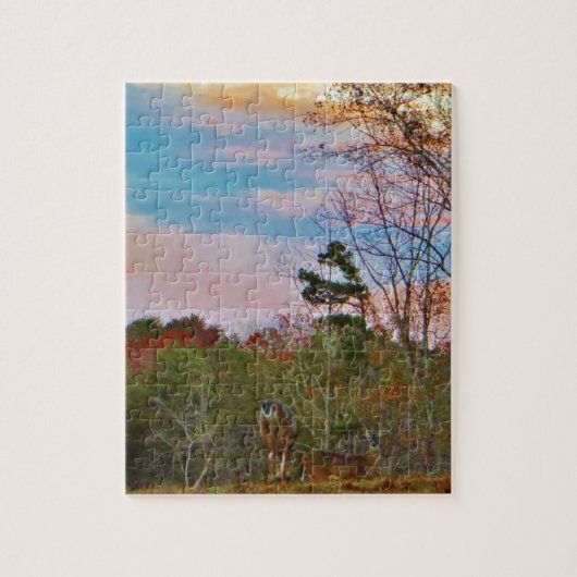 Hirsche mit rosa blauem Himmel Puzzle (Vertikal)
