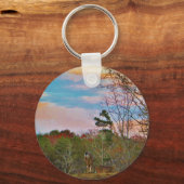 Hirsche mit rosa blauem Himmel Schlüsselanhänger (Vorderseite)