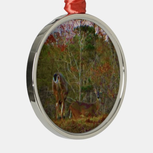 Hirsche mit rosa blauem Himmel Silbernes Ornament (Rechts)