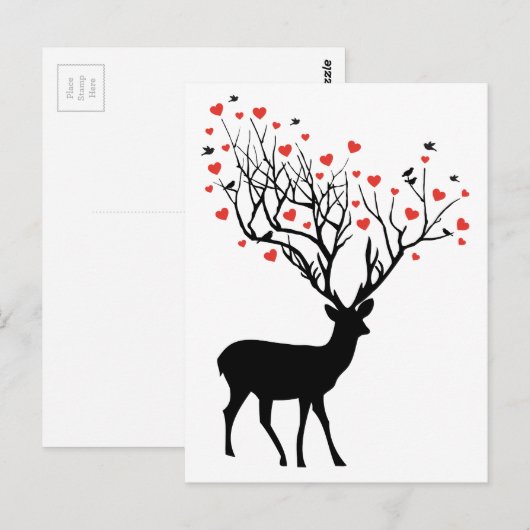 Hirsche mit roten Herzen Postkarte (Vorne/Hinten)