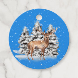 Hirsche mit schneebedeckten Bäumen und Schneefall Geschenkanhänger
