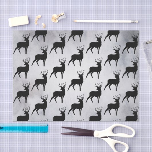 Hirsche mit schwarzer Silhouette Rustikales Muster Seidenpapier (Handwerk)