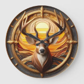 Hirsche mit Sonne Große Wanduhr (Vorderseite)