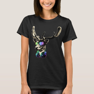 Hirsche mit Sonnenbrille und Kopfhörer Musik Somme T-Shirt