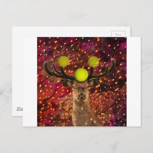 Hirsche mit Tennisbällen in einem glänzenden Wald. Postkarte (Vorne/Hinten)