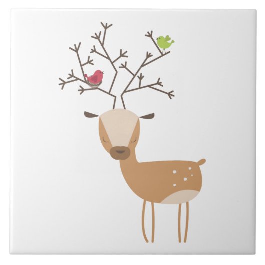 Hirsche mit Vögeln Fliese (Vorderseite)