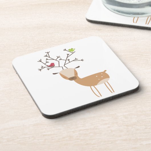 Hirsche mit Vögeln Getränkeuntersetzer (Linke Seite)