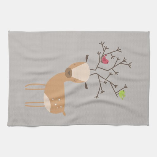 Hirsche mit Vögeln Küchentuch (Horizontal)