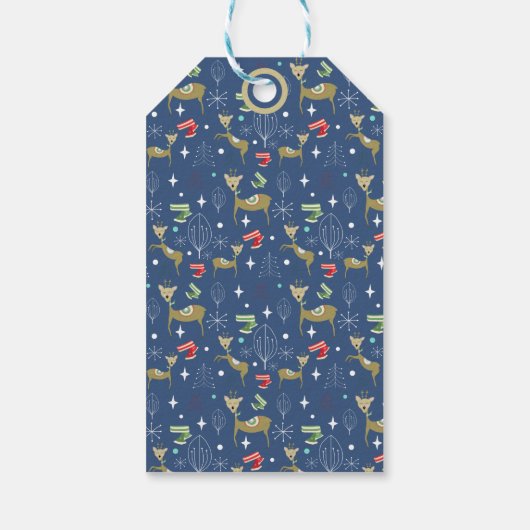 Hirsche mit Weihnachtsbäumen und Schneeflocken Geschenkanhänger (Rückseite)