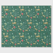 Hirsche mit Weihnachtsbäumen und Schneeflocken Geschenkpapier (Flach)