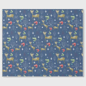 Hirsche mit Weihnachtsbäumen und Schneeflocken Geschenkpapier (Flach)