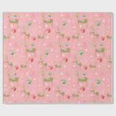 Hirsche mit Weihnachtsbäumen und Schneeflocken Geschenkpapier (Flach)