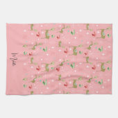 Hirsche mit Weihnachtsbäumen und Schneeflocken Geschirrtuch (Horizontal)