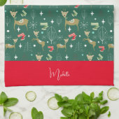 Hirsche mit Weihnachtsbäumen und Schneeflocken Geschirrtuch (Gefaltet)