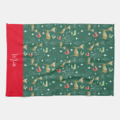 Hirsche mit Weihnachtsbäumen und Schneeflocken Geschirrtuch (Horizontal)