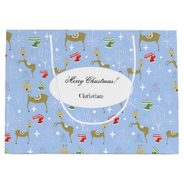 Hirsche mit Weihnachtsbäumen und Schneeflocken Große Geschenktüte