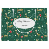 Hirsche mit Weihnachtsbäumen und Schneeflocken Große Geschenktüte (Vorderseite)