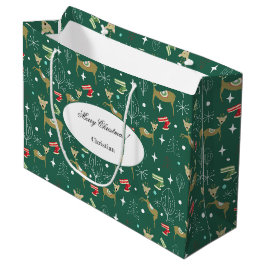 Hirsche mit Weihnachtsbäumen und Schneeflocken Große Geschenktüte