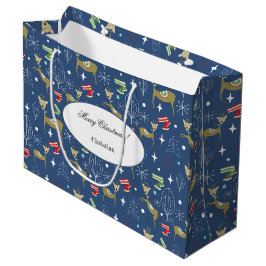 Hirsche mit Weihnachtsbäumen und Schneeflocken Große Geschenktüte